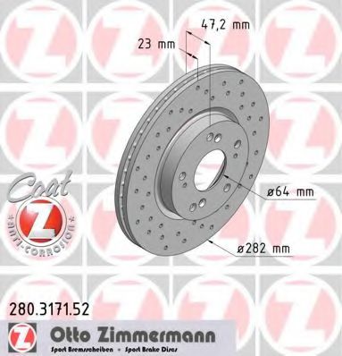 280317152 ZIMMERMANN диск торм.пер. honda civic, fr-v 06>