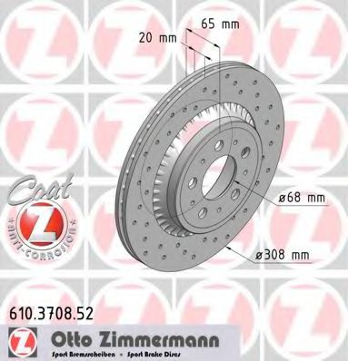 610370852 ZIMMERMANN Диск тормозной SPORT задний VOLVO XC 90 (5 отв.)