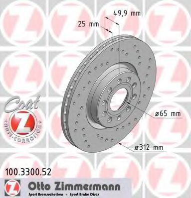100330052 ZIMMERMANN Диск тормозной передний 312 мм A3/OCTAVIA/YETI 10- TT Sport Coat Z Zimmermann