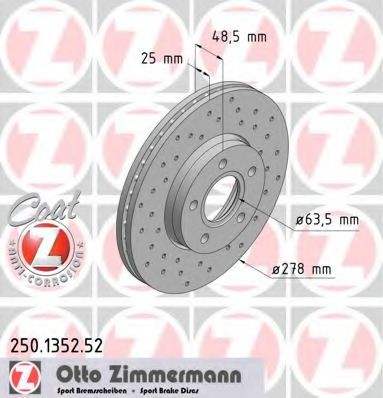 250135252 ZIMMERMANN ДИСК ТОРМ FRD FOCUS C-MAX FOCUS II + TURNIER, VOLV S40 V50 15 ПЕР SPORT 0307>