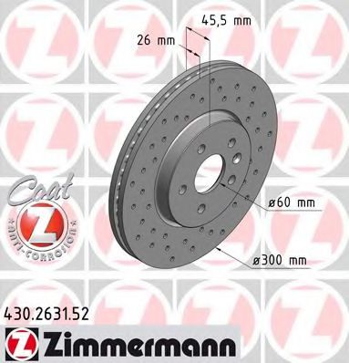 430263152 ZIMMERMANN Диск тормозной перфорированный передний Chevrolet Trax, Opel Mokka