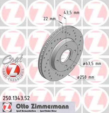 250134352 ZIMMERMANN ДИСК ТОРМОЗНОЙ SPORT ПЕРЕД. FORD FIESTA, FUSION, F