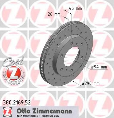 380216952 ZIMMERMANN ДИСК ТОРМ MITS SPORT FRONT PAJERO III (V60) (K90)