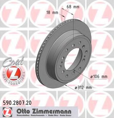 590280720 ZIMMERMANN Диск тормозной задн. TOYOTA Land Cruiser Prado (J120) (5 отв.)