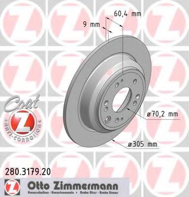 280317920 ZIMMERMANN Диск тормозной HONDA ACCORD 08- задн.Coat Z