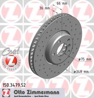 150347952 ZIMMERMANN ДИСК ТОРМ BMW F01F02F07F10F11F12 08- ПЕР ВЕНТ R 348x36 Sport Coat Z