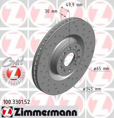 100330152 ZIMMERMANN томозной диск пер sport coat z vw passat cc