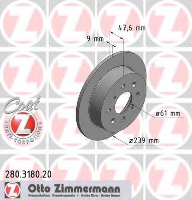 280318020 ZIMMERMANN диск торм.зад. honda jazz iiiii 02>