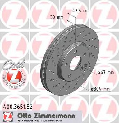 400365152 ZIMMERMANN ДИСК ТОРМОЗНОЙ SPORT ПЕРЕДНИЙ MB W211 2003-2009