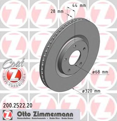 200252220 ZIMMERMANN ДИСК ТОРМ NIS QASHQAIQASHQAI +2 (J10JJ10) 07- ПЕР ВЕНТ 320X28