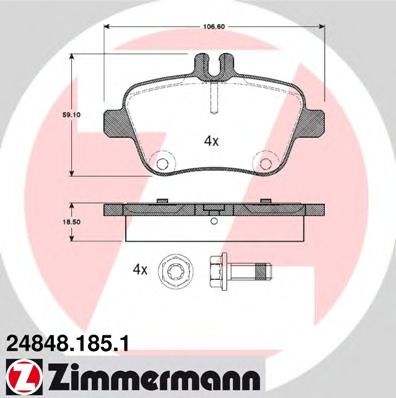 248481851 ZIMMERMANN Тормозные колодки задние mb a-class (w176) 2012-