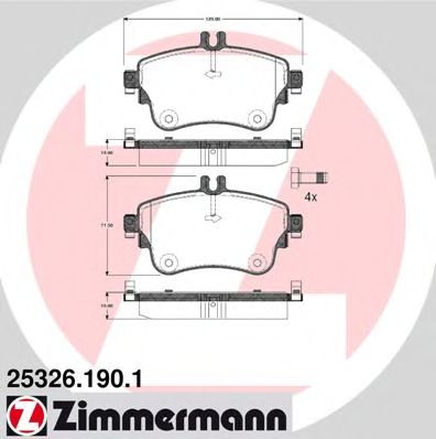 253261901 ZIMMERMANN тормозные колодки передние mb a-class (w176) 2012-