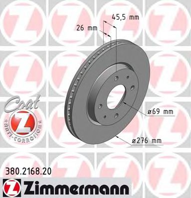 380216820 ZIMMERMANN Диск тормозной пер. mitsubishi galant vilanser