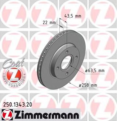 250134320 ZIMMERMANN диск торм.пер. ford focus, fiesta, puma, mazda