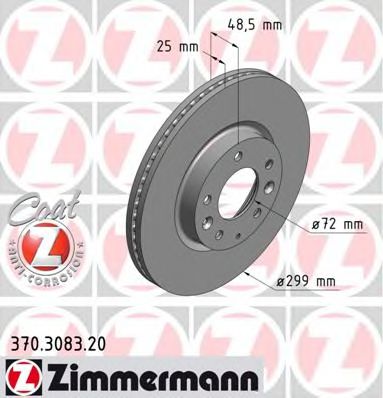 370308320 ZIMMERMANN Диск торм.пер. mazda 6 07