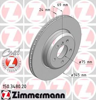 150348020 ZIMMERMANN Диск тормозной BMW 5(F10) 11- задн.вент.Coat Z