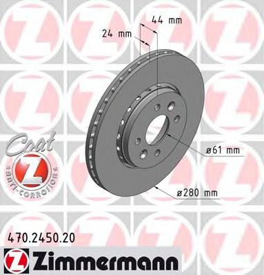 470245020 ZIMMERMANN диск торм ren captur 1.2tce1.5dci 13-dac dokkerlodgy 1.61.5dci 12- пер вент 280x24