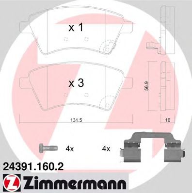 243911602 ZIMMERMANN колодки тормозные дисковые, комплект