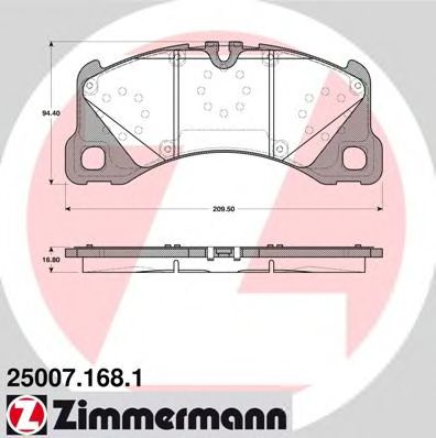 250071681 ZIMMERMANN Колодки тормозные дисковые Porsche, VW CAYENNE  3.0 S Hybrid  06.2010-