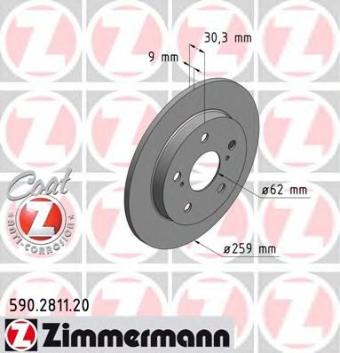 590281120 ZIMMERMANN диск торм toy auris_camry_prius_rav4_lex es 06- зад вент 296x28