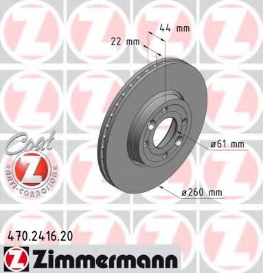 470241620 ZIMMERMANN ДИСК ТОРМ NISSAN NOTE 06MICRA O5REN CLIO IIIMEGANE IIMODUS 03(Замена для 00)