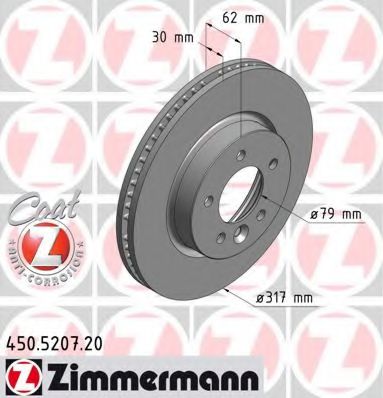 450520720 ZIMMERMANN диск тормозной передний land rover coat z discovery iii iv range rover sport