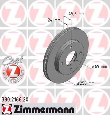 380216620 ZIMMERMANN диск торм.пер. mitsubishi colt 04>