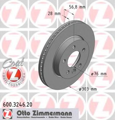 600324620 ZIMMERMANN ДИСК.ТОРМ AMAROK (2HA, 2HB) 2.0 BITDI [CDCA] 163 Л.С. ДИЗЕЛЬ 2010 — НАСТ. ВРЕМЯ ПЕРЕДНИЙ МОСТ