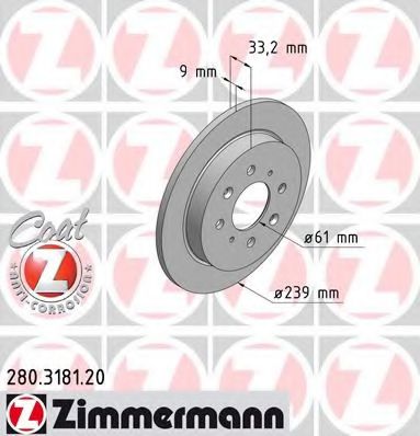 280318120 ZIMMERMANN диск торм.зад. honda jazz 08>