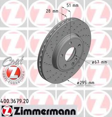 400367920 ZIMMERMANN Диск тормозной вентилируемый, перфориров