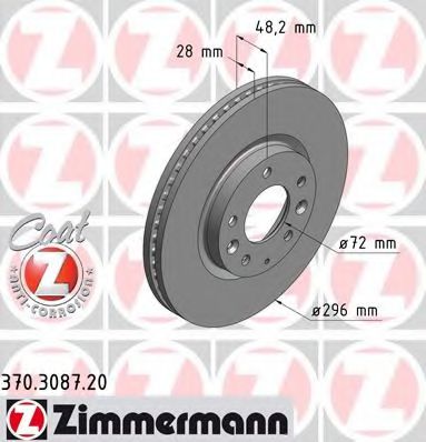 370308720 ZIMMERMANN диск тормозной передний mazda coat zcx-7