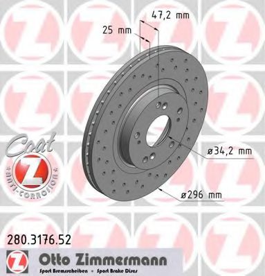 280317652 ZIMMERMANN Диски тормозные ACCORD VIII (CU) 2.0 i 07.2008-ACCORD VIII (CU) 2.2 i-DTEC 07.2008-ACCORD VII