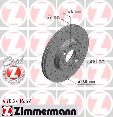 470241652 ZIMMERMANN Диск тормозной передний Renault Megane II 11/02- Nissan Micra 01/2003- SPORT