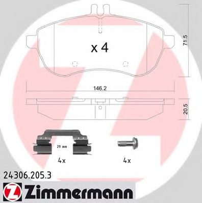 243062053 ZIMMERMANN Колодки тормозные дисковые MB inkl.  Zubeh?r C-KLASSE (W204)