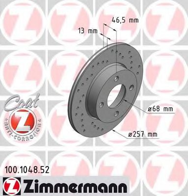 100104852 ZIMMERMANN диск тормозной вентилируемый|перфорированный|полный