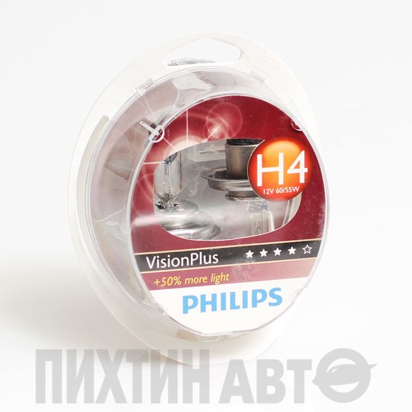 Лампа Н4 12V 60/55W Philips VisionPlus +60% пластик 2 шт.